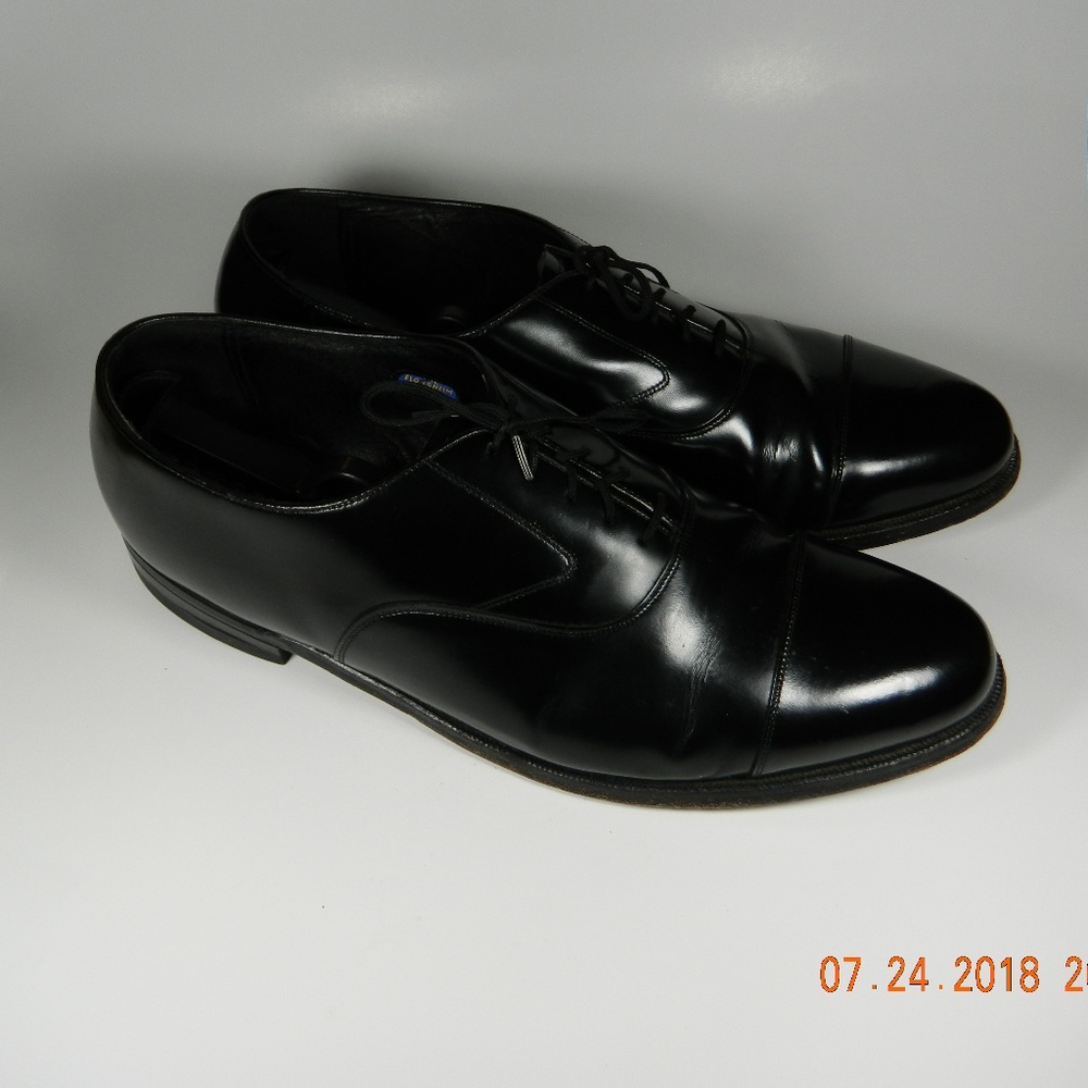 FLORSHEIM CAP TOE BLACK LEATHER LACE UP 14D